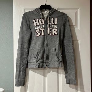 EUC Hollister Distressed Gray Full Zip Up Jacket Hoodie Sz Small